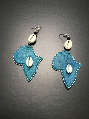 Blue leather Africa map earrings