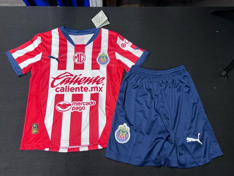24/25 Chivas del Guadalajara home soccer kit. Kid size