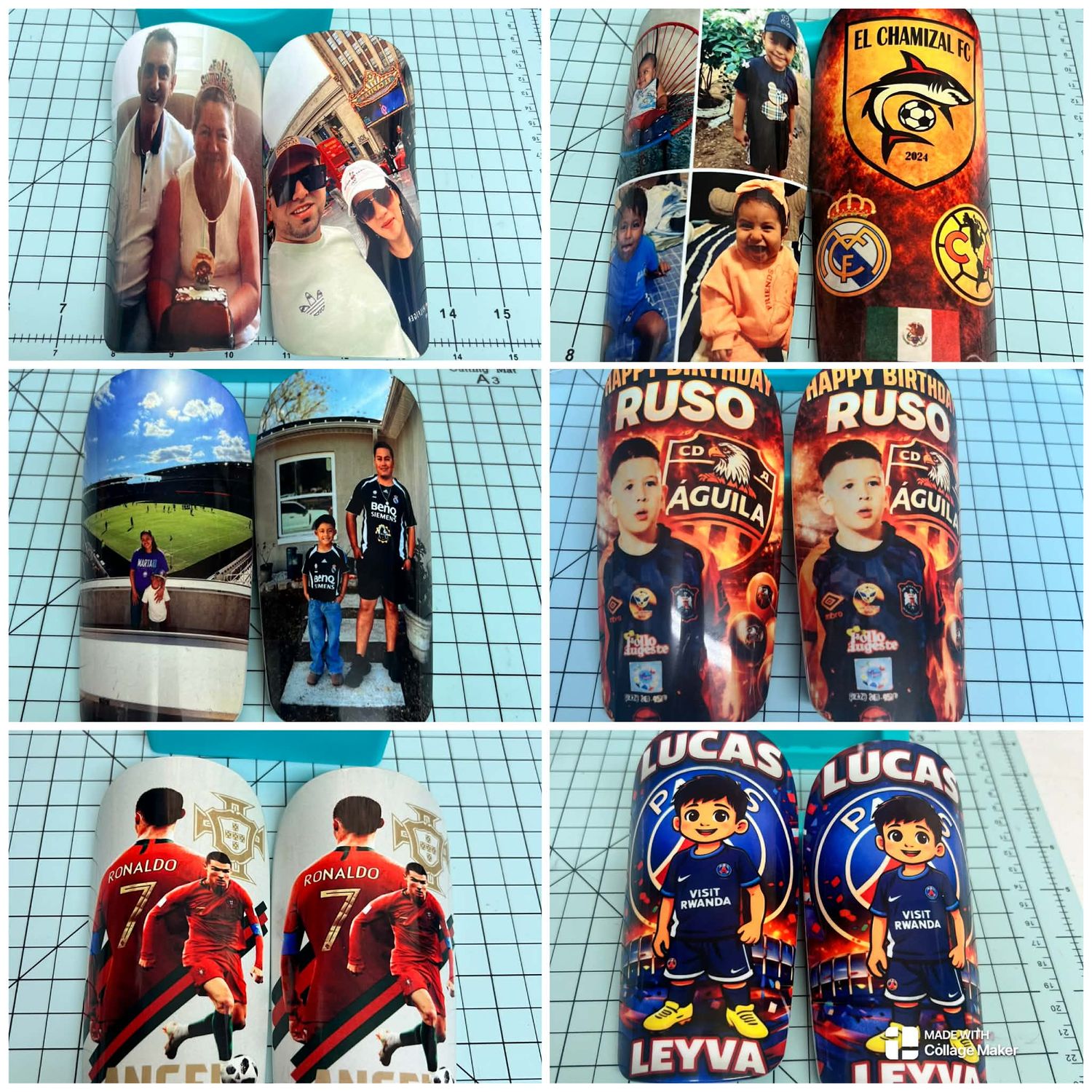 Custom soccer shinguards.
