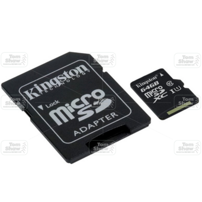 64GB micro SDXC Class 10, UHS-I, speeds up to 80MB/s read, 10MB/s write with full size adapter