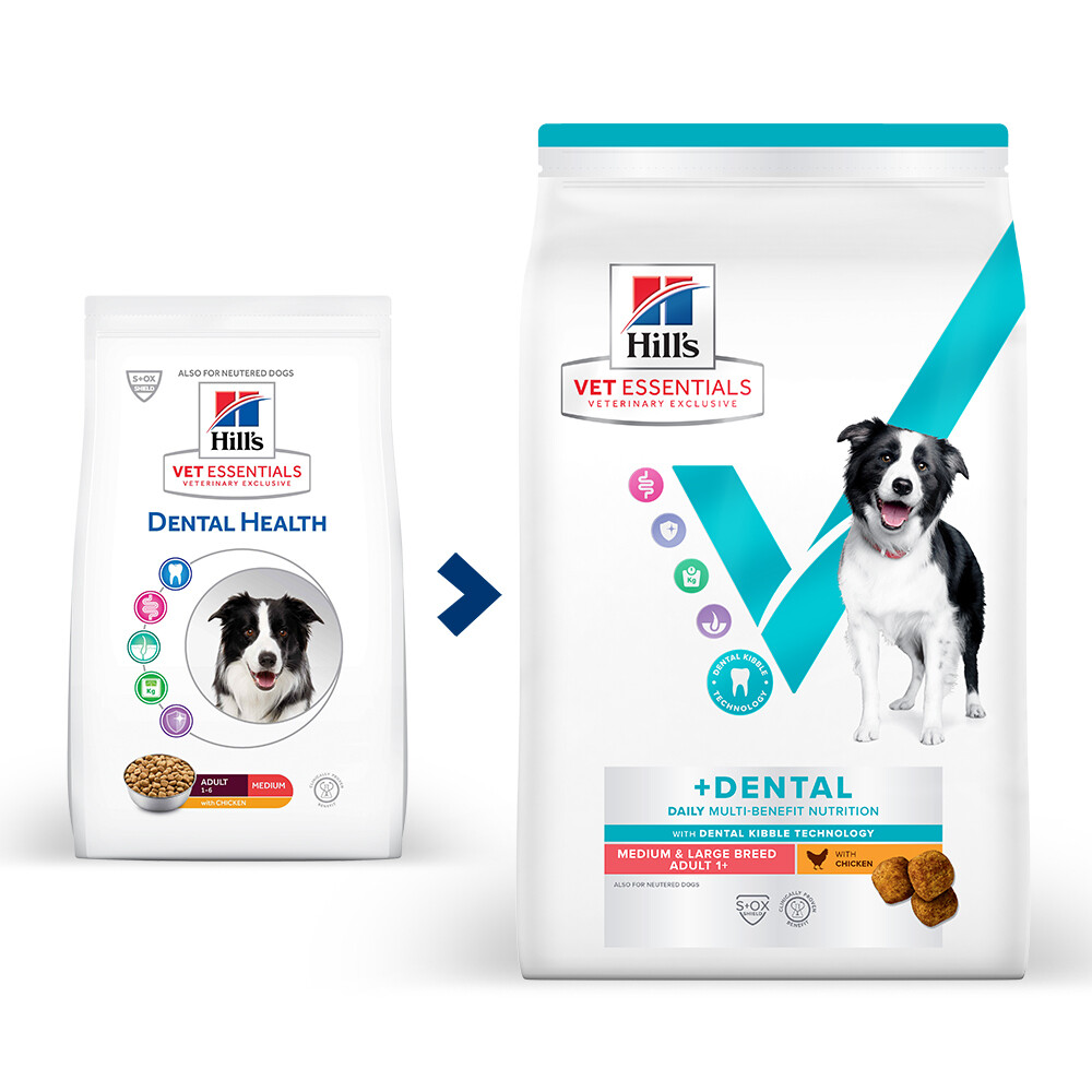 Hill's Vetessentials Multi-Benefit + Dental Hond Adult 1+ Medium & Large Breed, Inhoud: Brok 2 kg
