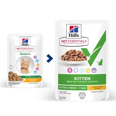 Hill's Vetessentials Multi-Benefit Kitten Maaltijdzakjes Kip 12 x 85 g