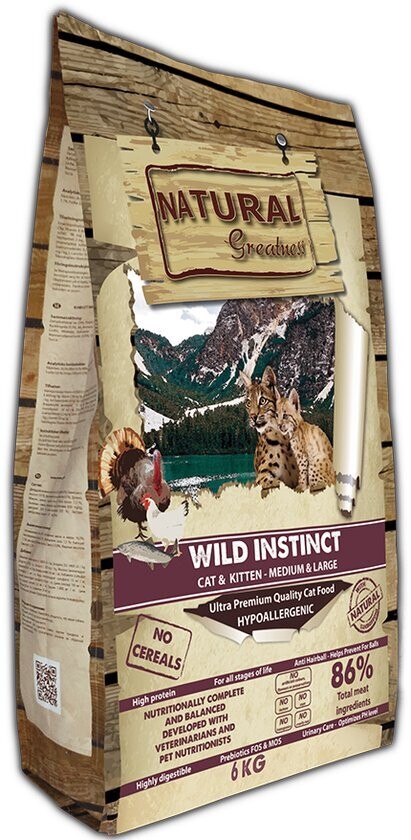 Natural Greatness Chat All Age Medium & Large breed Wild Instinct Recipe, Contenu: Croquettes 600 g