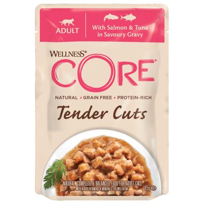 Wellness Core Kat Tender Cuts Maaltijdzakje Zalm & Tonijn 85 g