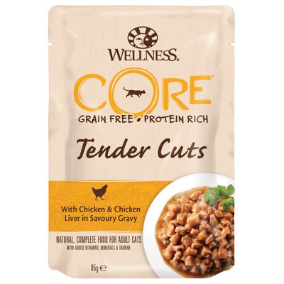 Wellness Core Kat Tender Cuts Maaltijdzakje Kip & Kippenlever 85 g Wellness Core Kat Tender Cuts Maaltijdzakje Kip & Kippenlever 85 g