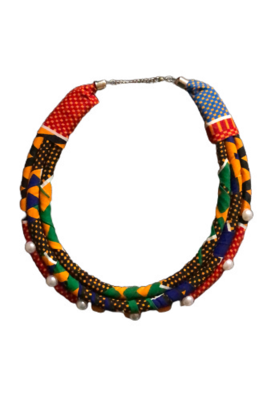 Mixed African print necklace with pearls