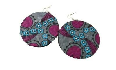 Pink and blue African print earrings