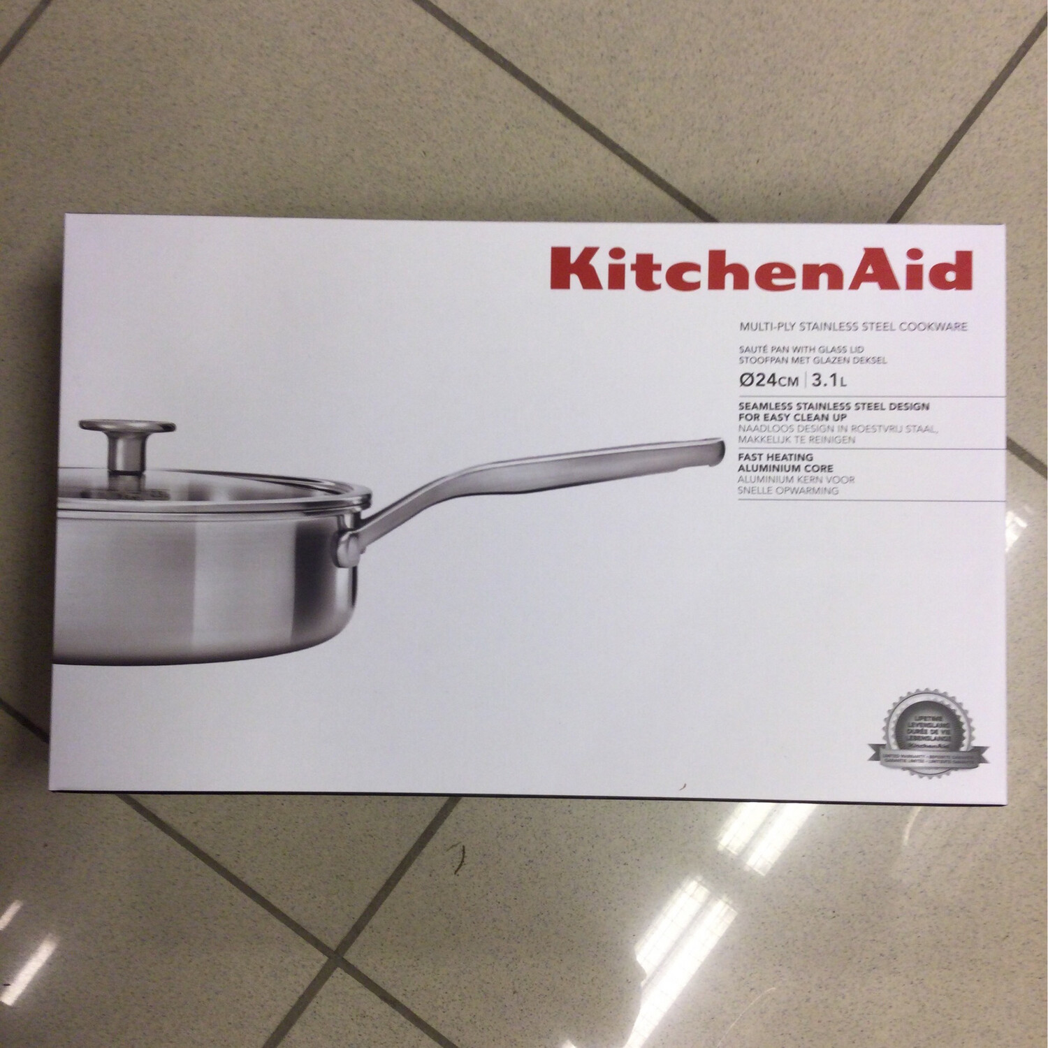 KITCHENAID Multi-ply Stainless Steel Sauté Pan With Glass Lid 24cm 3,1L