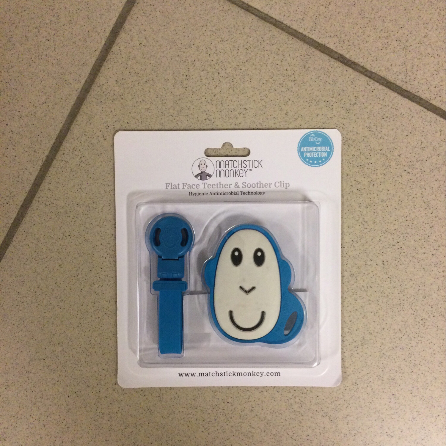 Matchstick Monkey Flat Face Teether & Soother Clip Blue