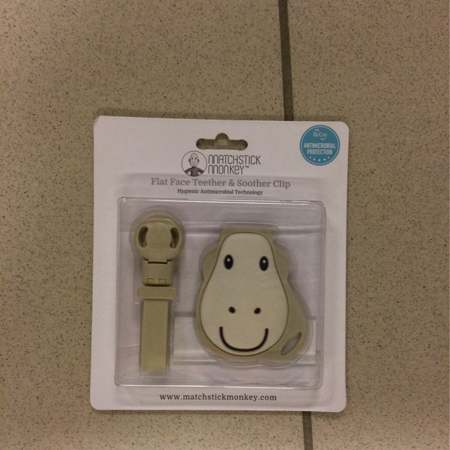 Matchstick Monkey Flat Face Teether & Soother Clip Beige