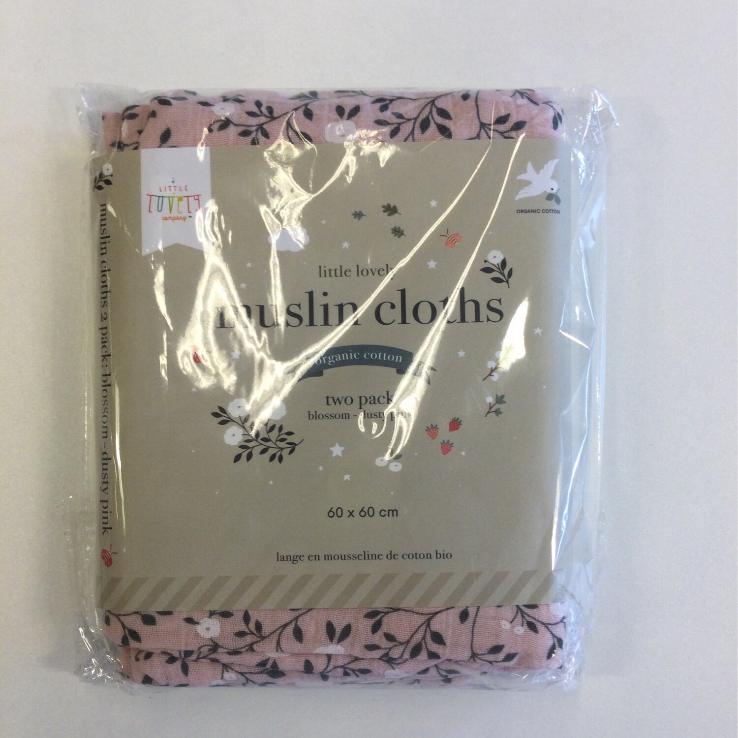 Little Lovely 2- Pack Muslin Cloths 60x60cm Blossom-Dusty Pink