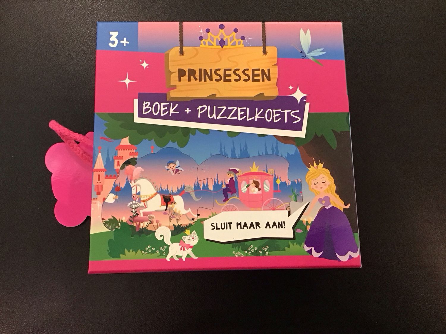 Boek + puzzelkoets prinsessen