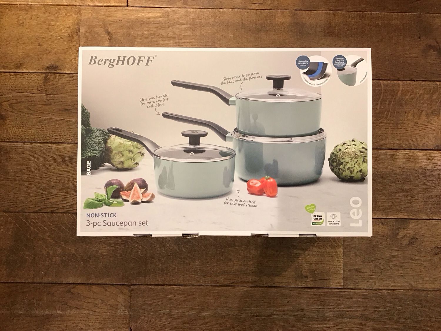 Berghoff 3-pc saucepan set leo sage