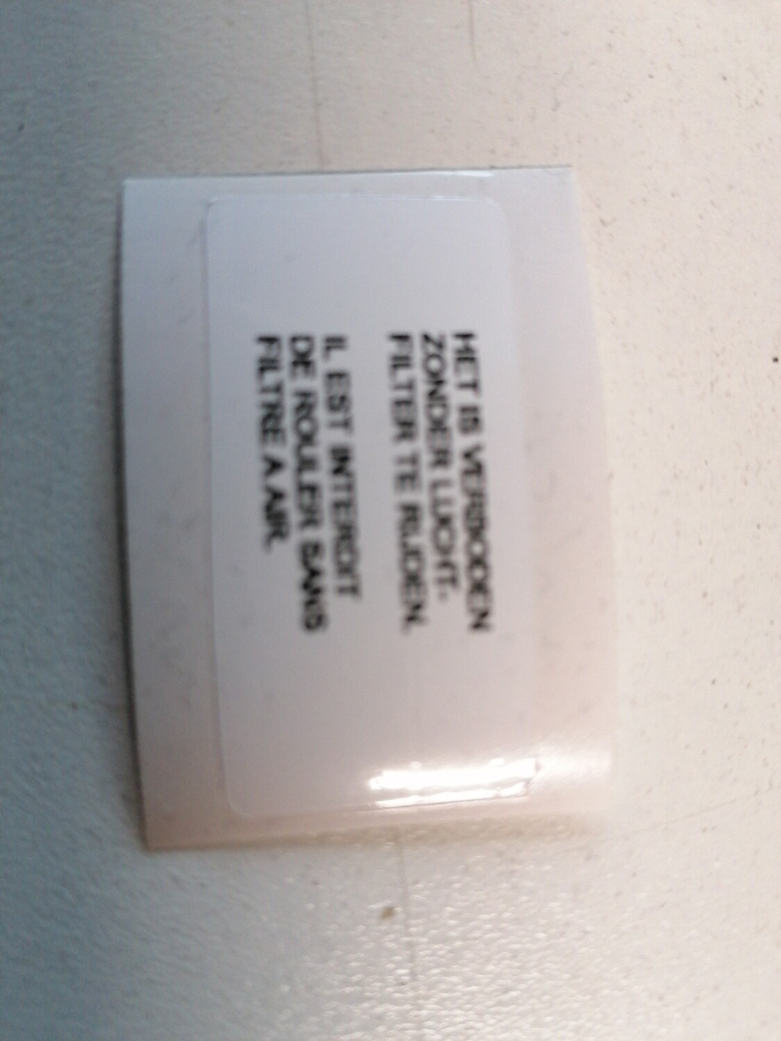 Sticker het is verboden zonder luchtfilter te rijden