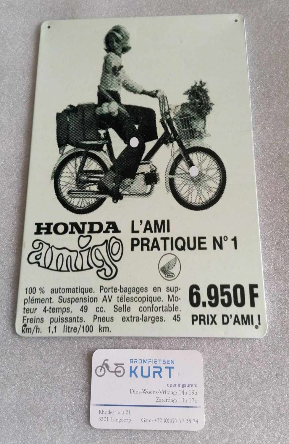 Bordje aluminium (28cm L x 15cm Br) Honda Amigo