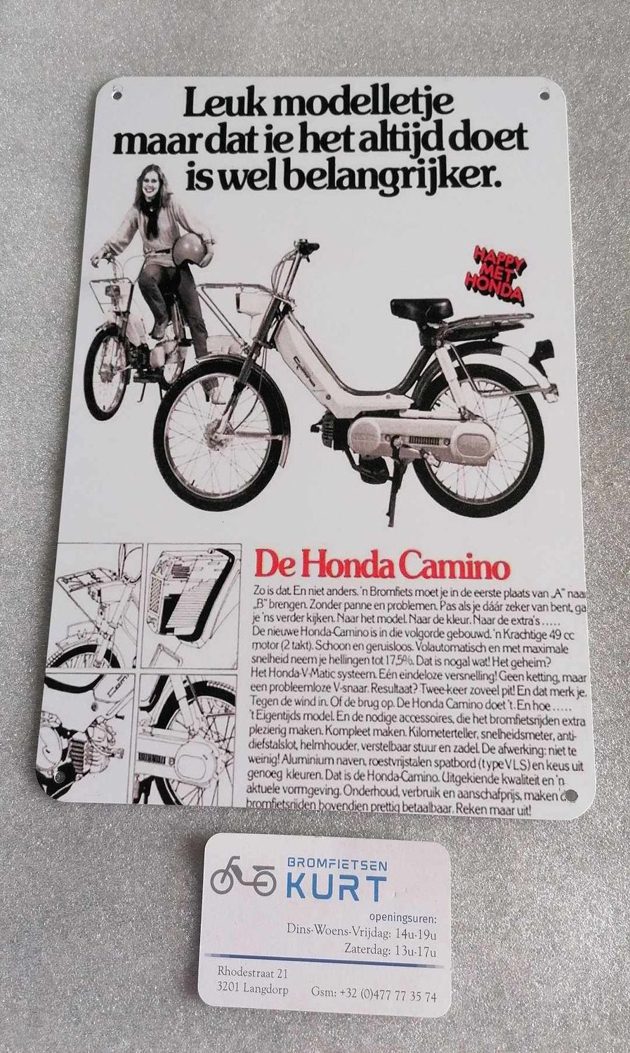 Bordje aluminium (28cmL x 15cmBr) Honda Camino