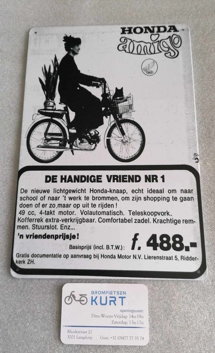 Bordje aluminium (28cmL x 15cmBr) Honda Amigo