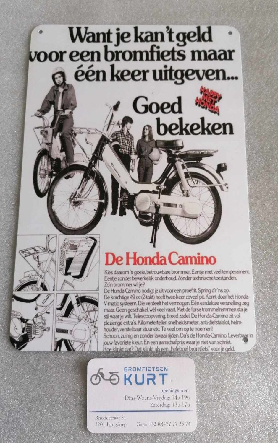 Bordje aluminium (28cmL x 15cmBr) Honda Camino