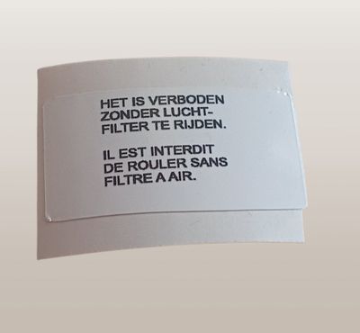 Sticker het is verboden zonder luchtfilter te rijden
