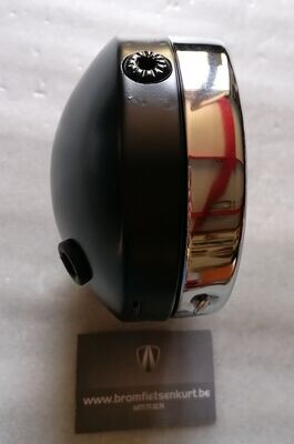 Koplamp rond zwart/chrome met schakelaar