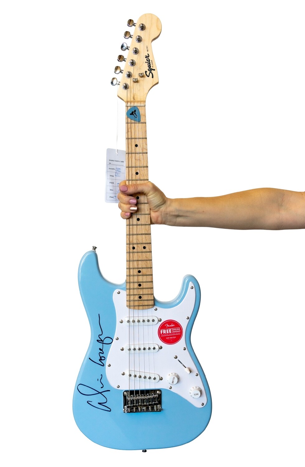 Alice Cooper Autographed Blue Fender Squier guitar
