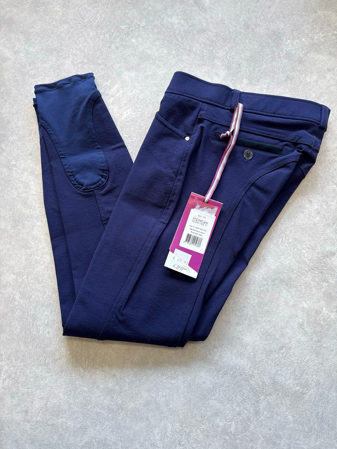 QHP rijbroek Naud blauw knie grip 152