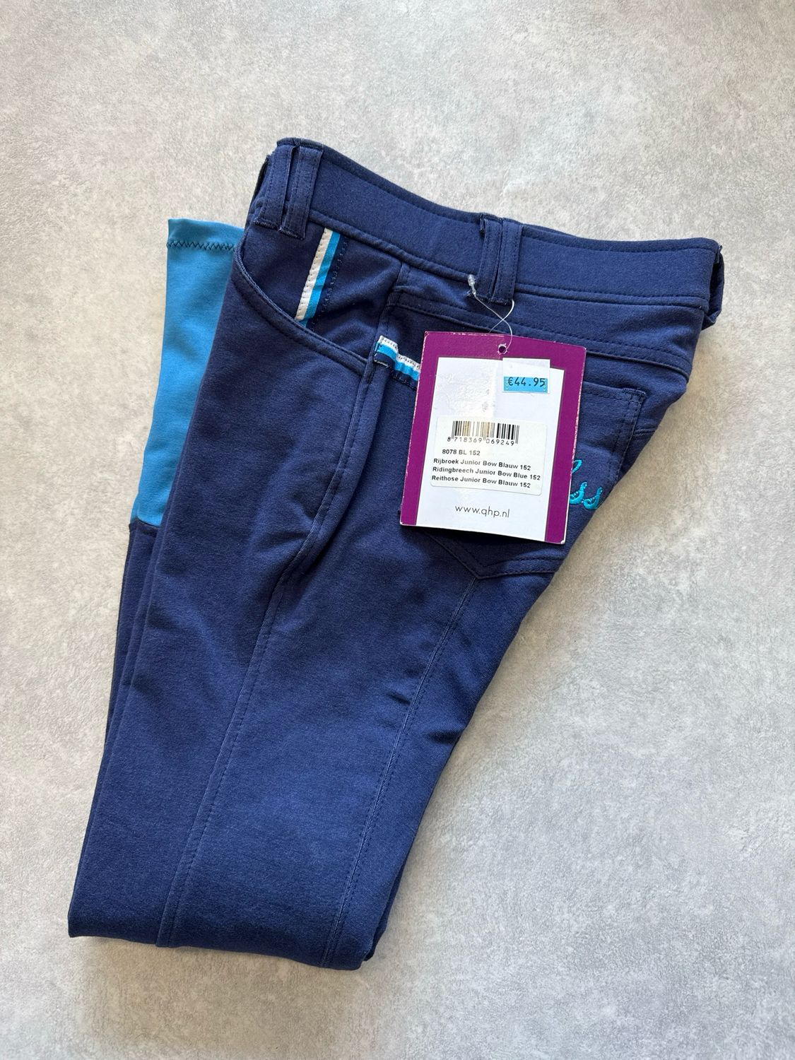 QHP rijbroek bow blauw 152