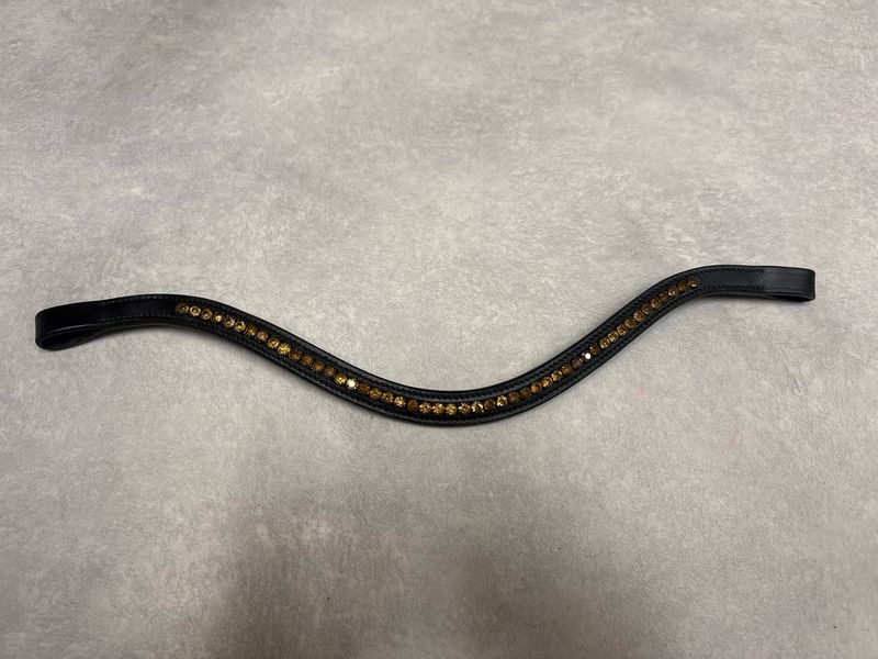 Frontriem zwart leer bruine stenen full