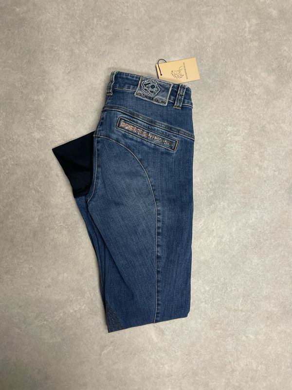 Animo rijbroek jeans met rose goud knie grip 34 Animo rijbroek jeans met rose goud knie grip 34