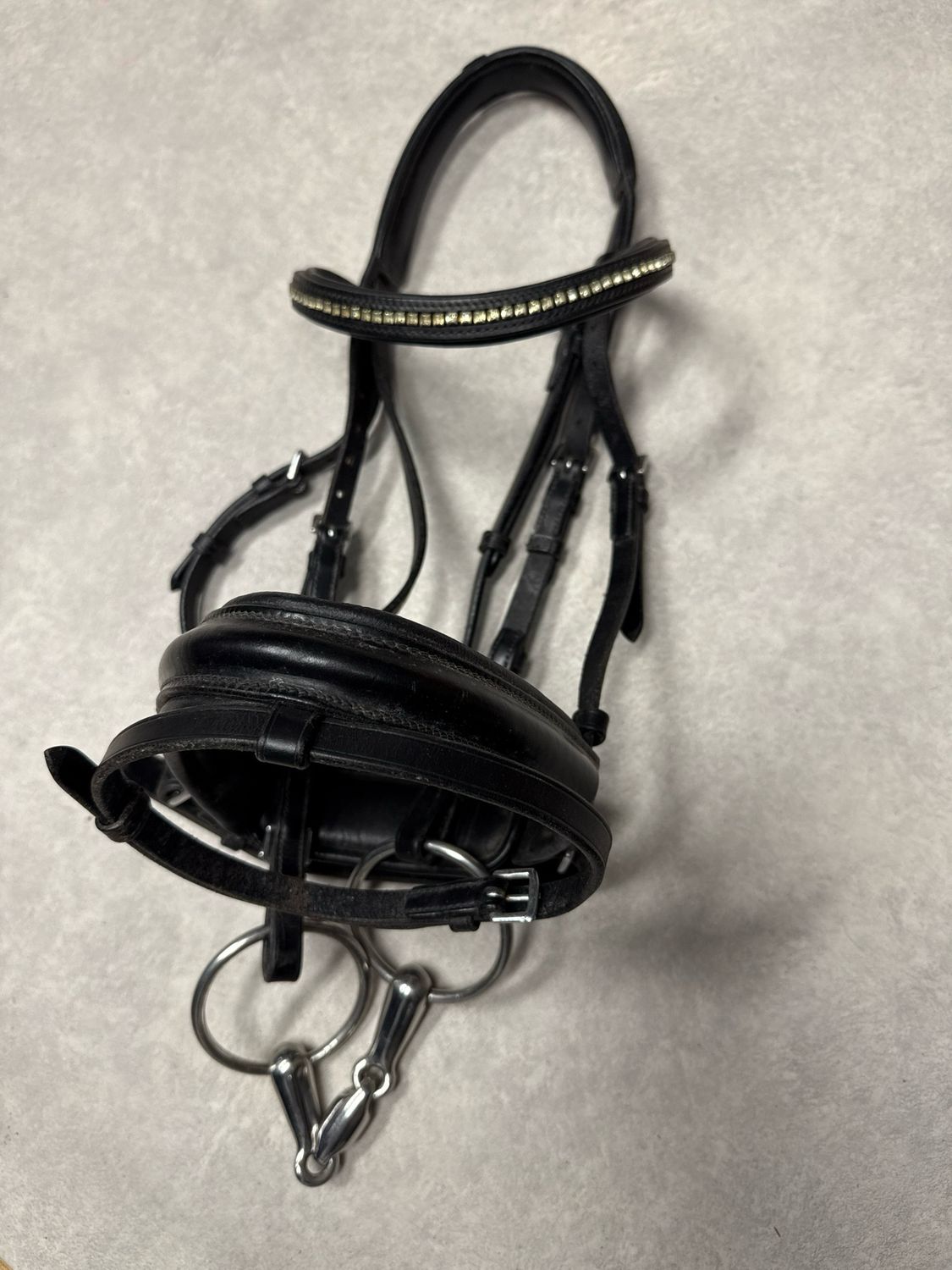 Schockemohle hoofdstel met dubbelgebroken watertrens zwart pony