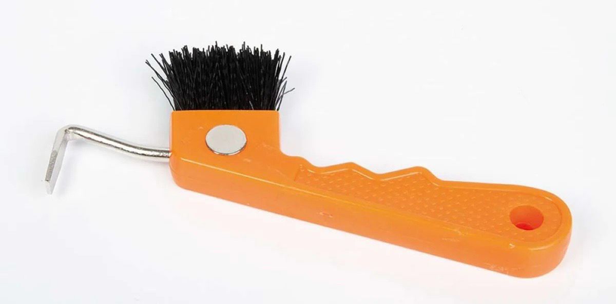 Harry’s horse hoevenkrabber met magneet en borstel, Kleur: Oranje, Staat: Nieuw