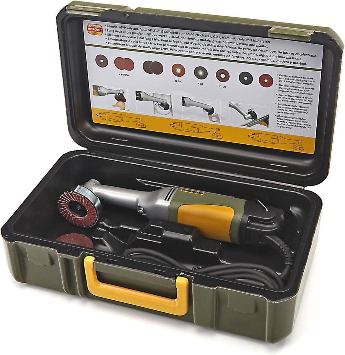 Proxxon Micromot LHW Haakse Slijper met Lange Hals + Hoogwaardige PP opbergdoos