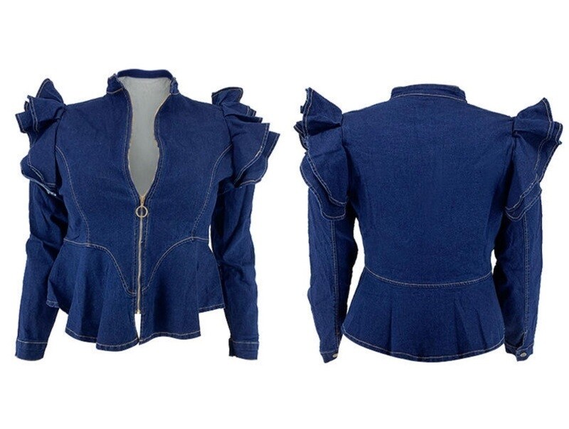 Denim Long Sleeve Ruffle Jacket/Shirt