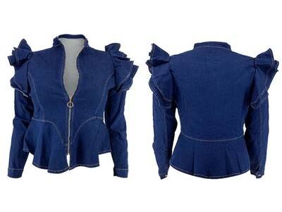 Denim Long Sleeve Ruffle Jacket/Shirt