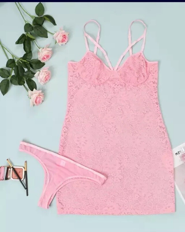 Pink Babydoll lace set