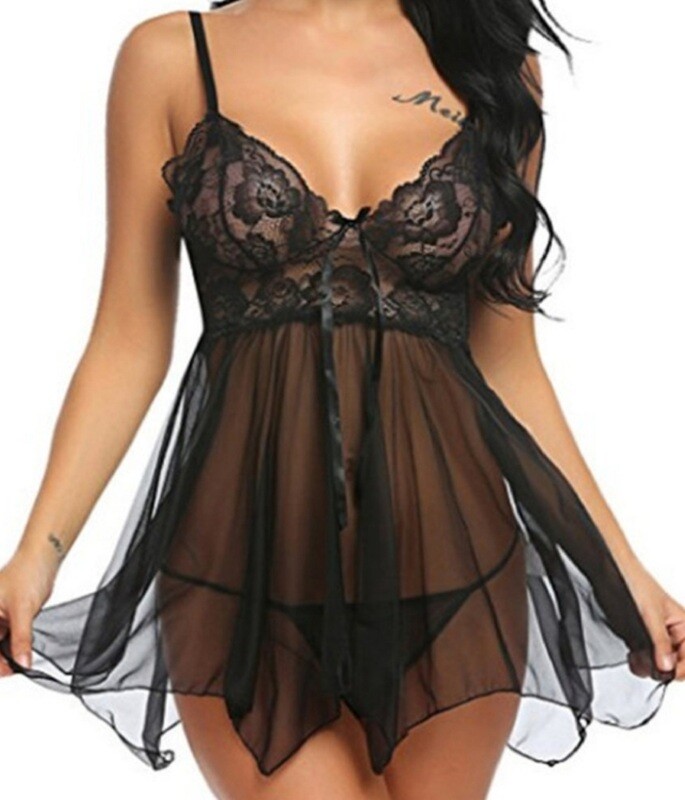 Mesh lace babydoll lingerie set