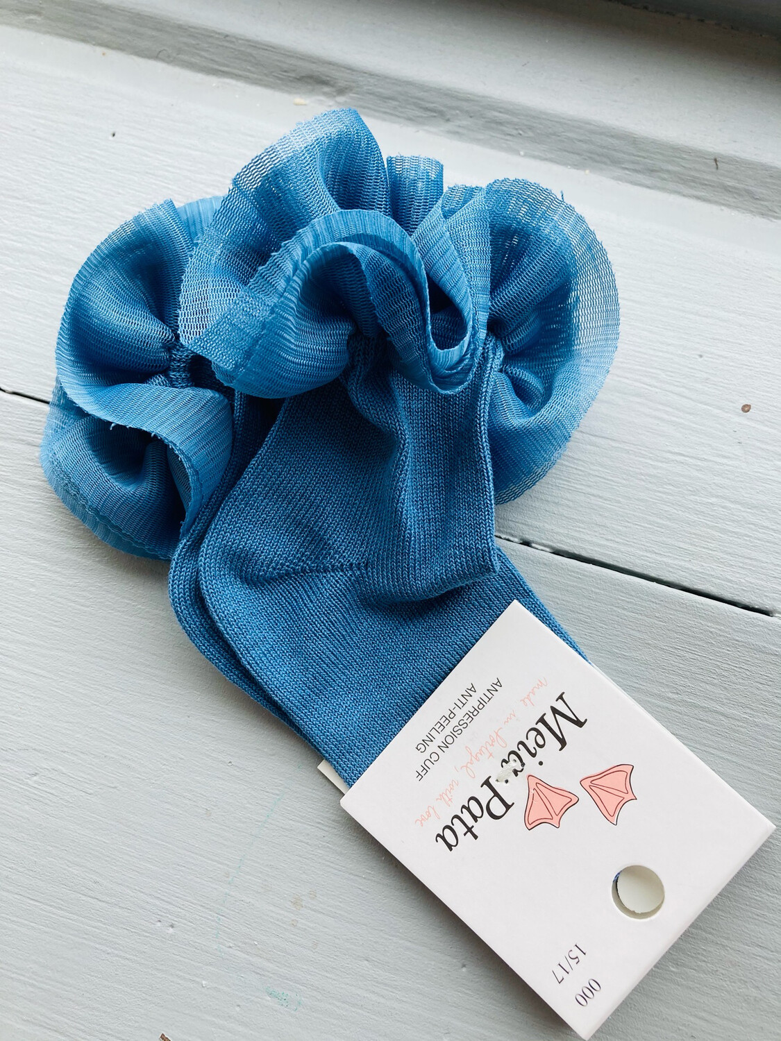 Enkelkous met Tule bovenaan Meia Pata - Blauw