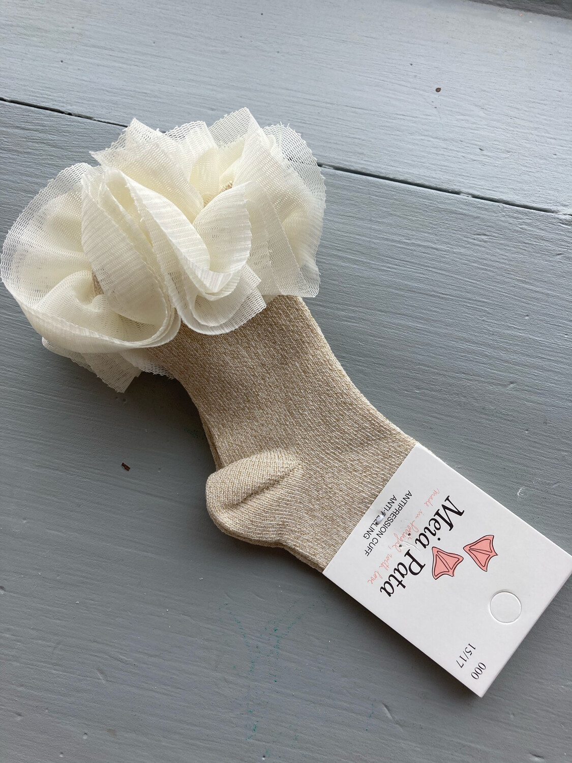 Kniekous met Tule bovenaan Meia Pata - Goud Lurex