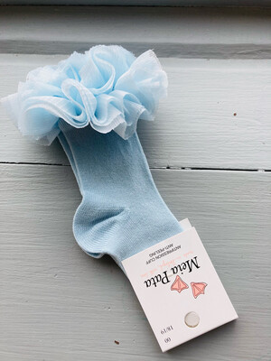 Kniekous met Tule bovenaan Meia Pata - Babyblauw