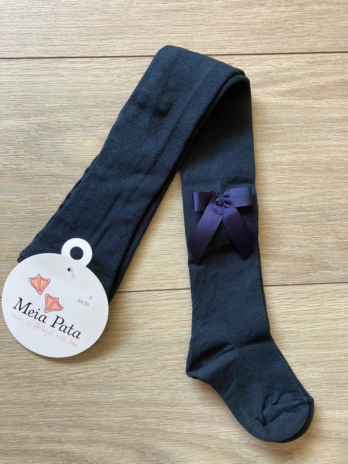 Kousenbroek met Satijnen strik Meia Pata - Donkerblauw