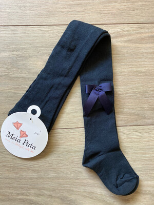 Kousenbroek met Satijnen strik Meia Pata - Donkerblauw
