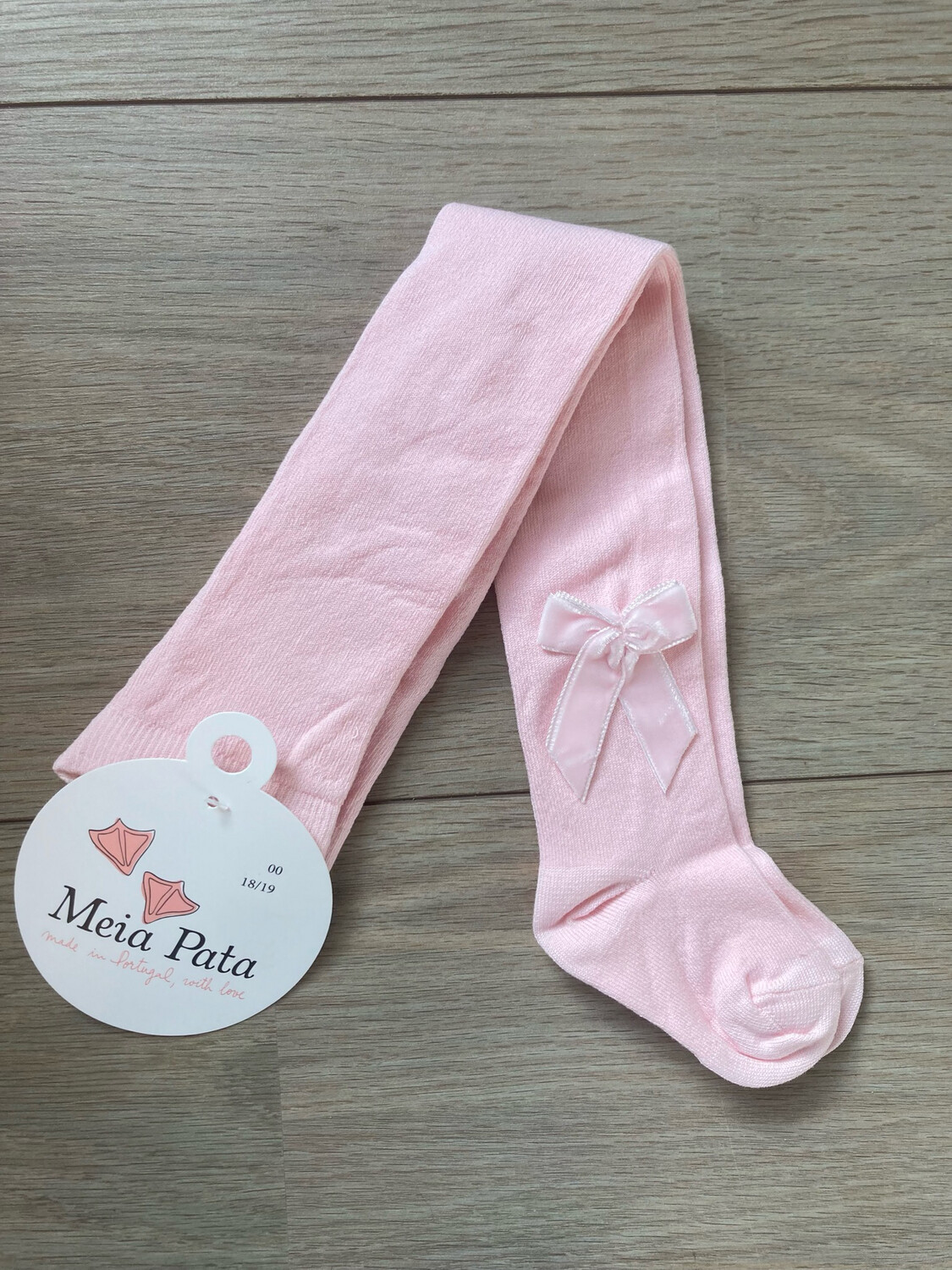 Kousenbroek met Velvet strik Meia Pata - Lichtroze
