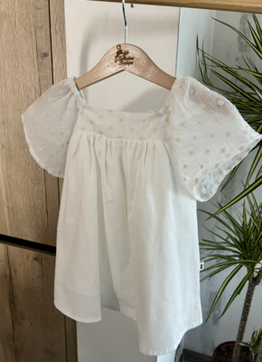 Kleedje Milla Petit Indi - wit met bloemendetail mouw