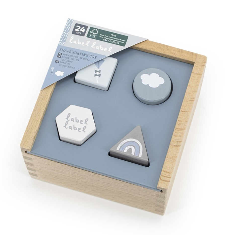 Shape sorting box - Label Label - Blauw
