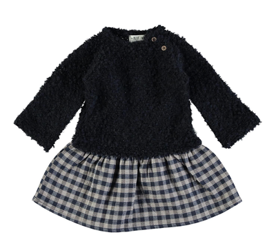 Kleedje Petit Indi - donkerblauw met geruit rokje