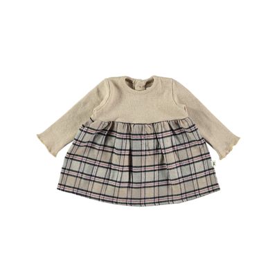 Kleedje Petit Indi - beige en geruit patroon