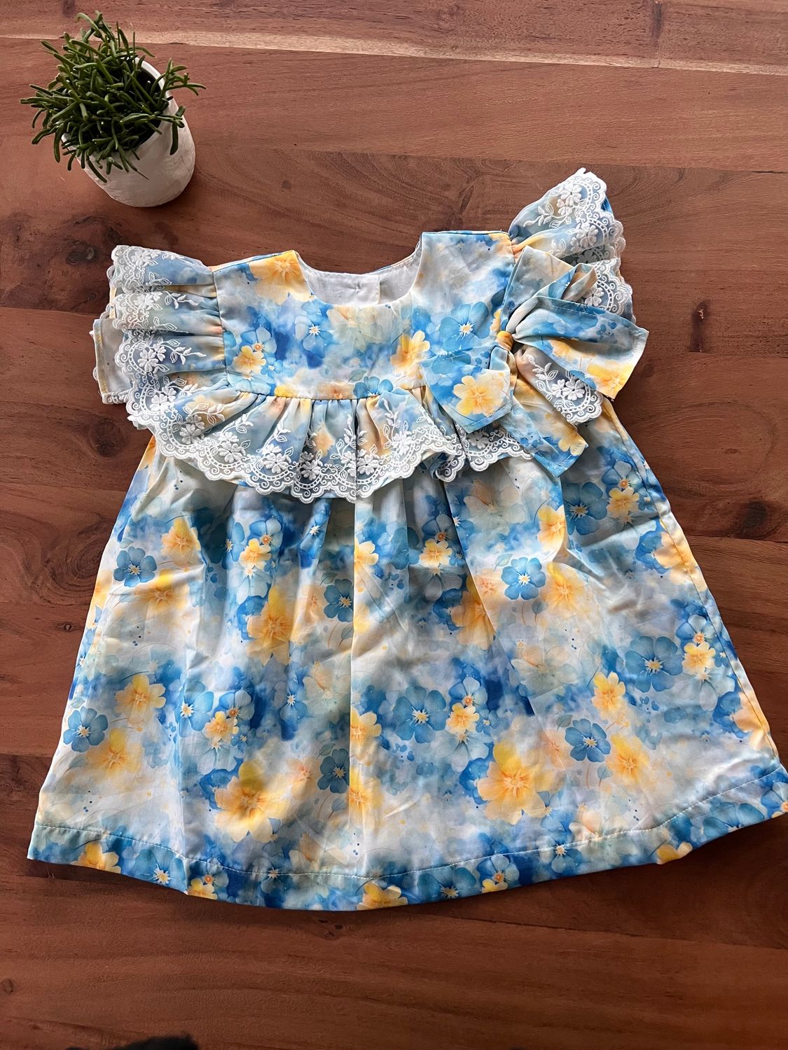Kleedje Solara - Cordel -Blauw/Geel Bloemenmotief