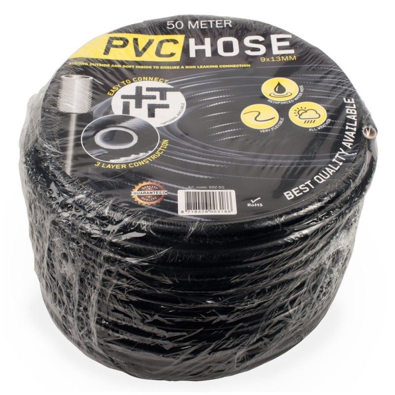 PVC slang soepel zwart 9x13mm per rol 50mtr.
