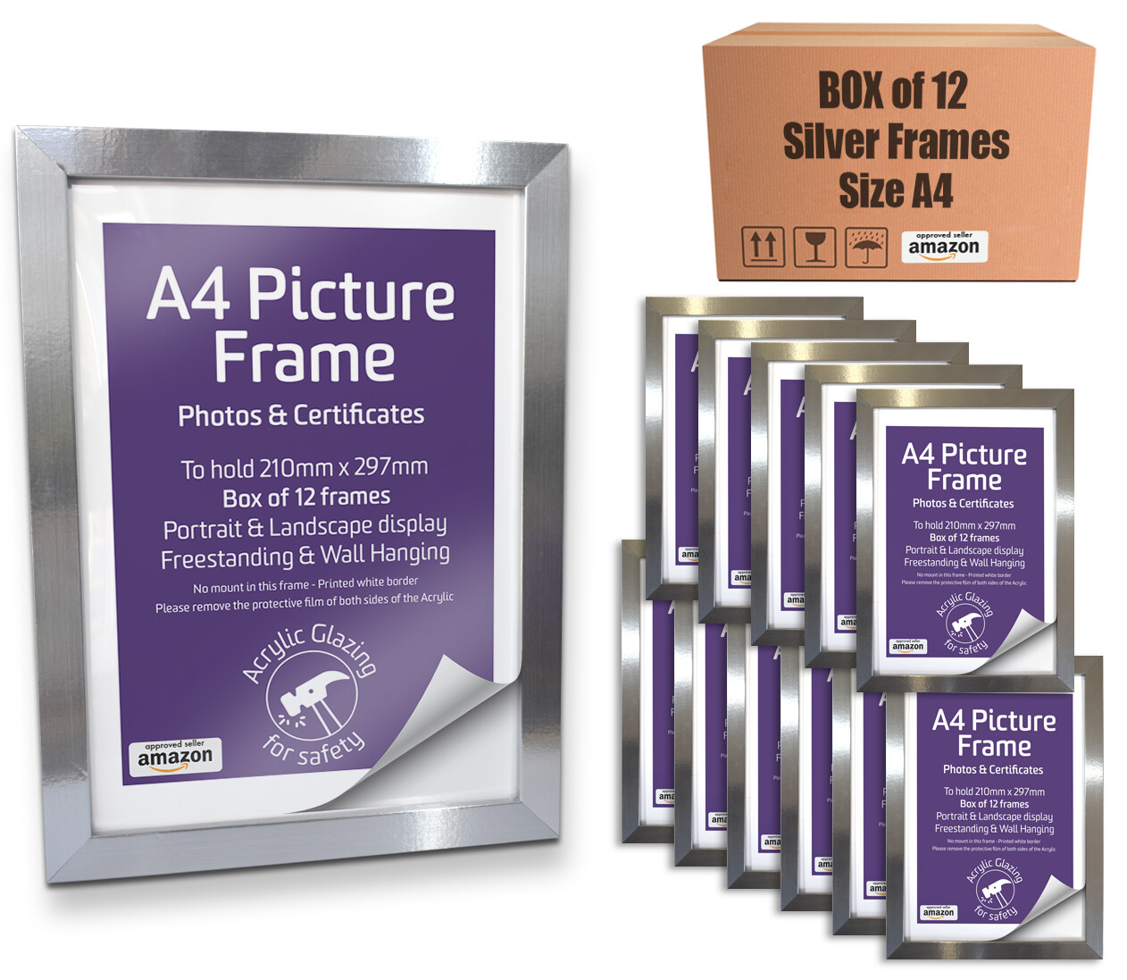 A4 Silver Frame Pack of 12