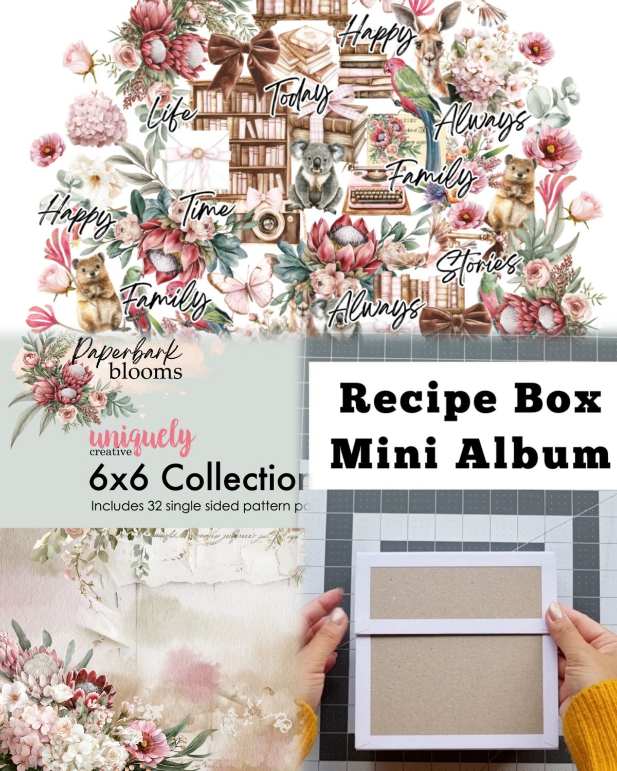 Paperbark Blooms Blank White Recipe Box Album Kit